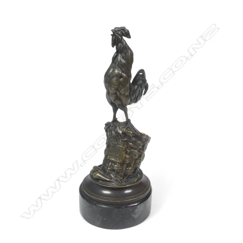 A bronze sculpture by Auguste Nicolas Cain (French 1821-1894) 'Coq chantant, (Crowing cockerel), Image 1++