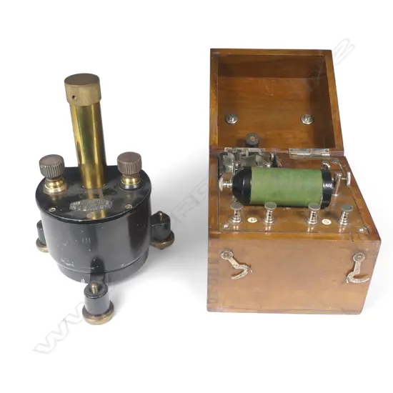 Smith's portable electrotherapy device and W.G.Pye & Co galvanometer in black painted case.