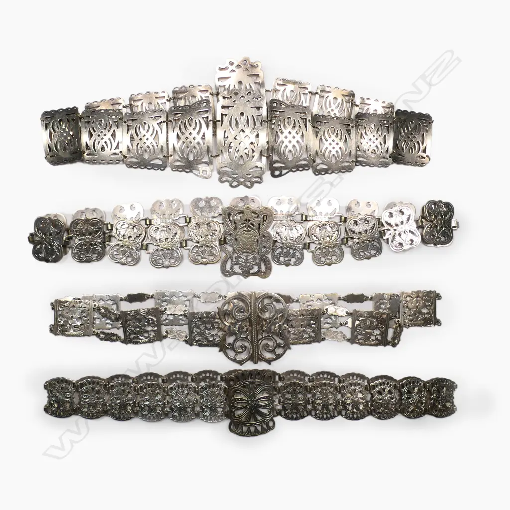 Four Edwardian silver plated sectional belts Image 1++