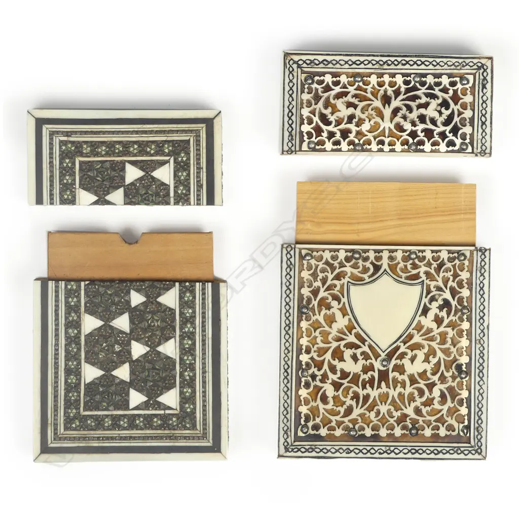 Two Anglo-Indian mid-19thC visiting card cases, one Vizagapatam, the other sadeli micro-mosaic, Image 1++