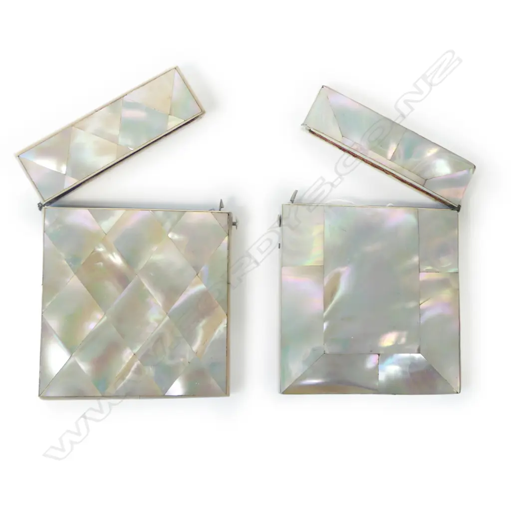 Two 19thC cartes de visite cases, one silver plate and mother of pearl, the other all Mother of pearl, Image 1++