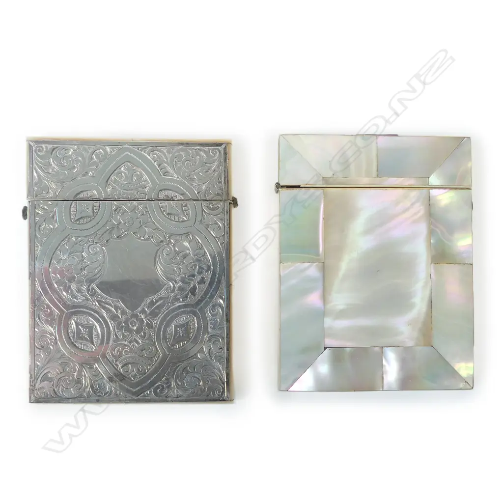 Two 19thC cartes de visite cases, one silver plate and mother of pearl, the other all Mother of pearl, Image 1++