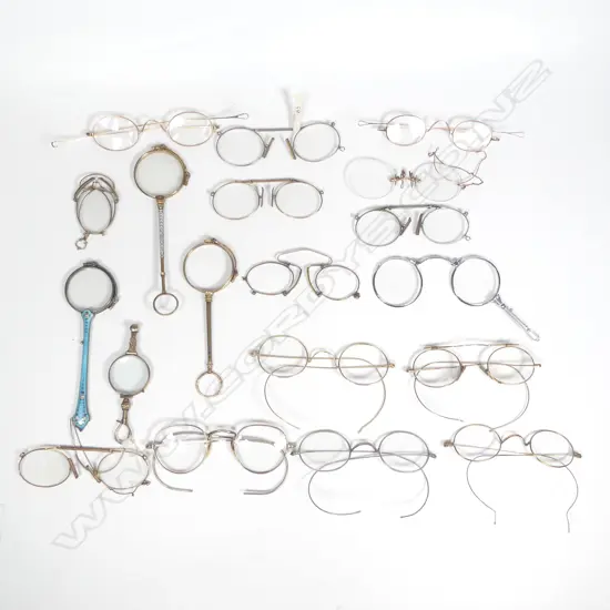 A collection of mainly gold plated early spectacles, since nez and lorgnettes of various designs.