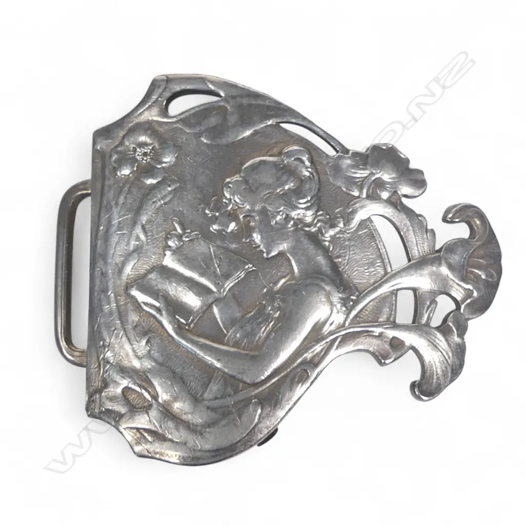 A NZ silver and agate belt buckle by Hosie & Bell*; a two piece sash belt buckle Birmingham 1910; a pair of shoe buckles Birmingham 1909; half an Art Nouveau buckle Birmingham 1903; pair hat pin cockerel finials Birmingham 1909. Image 1++