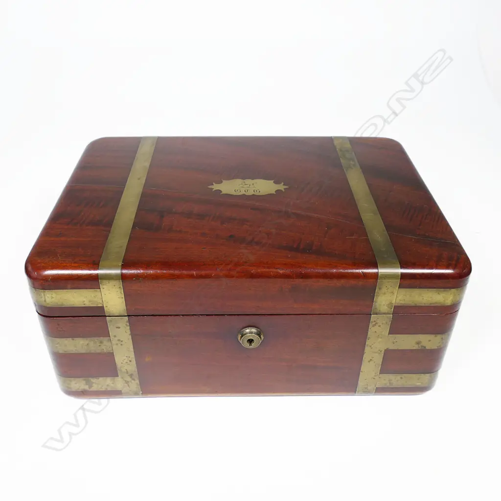 A good George IV period brass bound mahogany gentleman's dressing case by Thomas Briggs* 27 Piccadilly, London, with sterling silver capped cut crystal bottles and jars by John & Archibald Douglas, London 1825, Image 1++