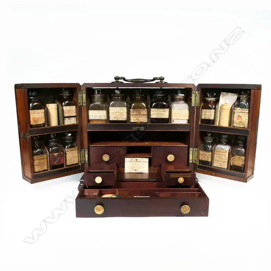 A good 19thC Cuban mahogany apothecary box, of plain oblong section with top brass bale handle and raised on ogee bracket feet,