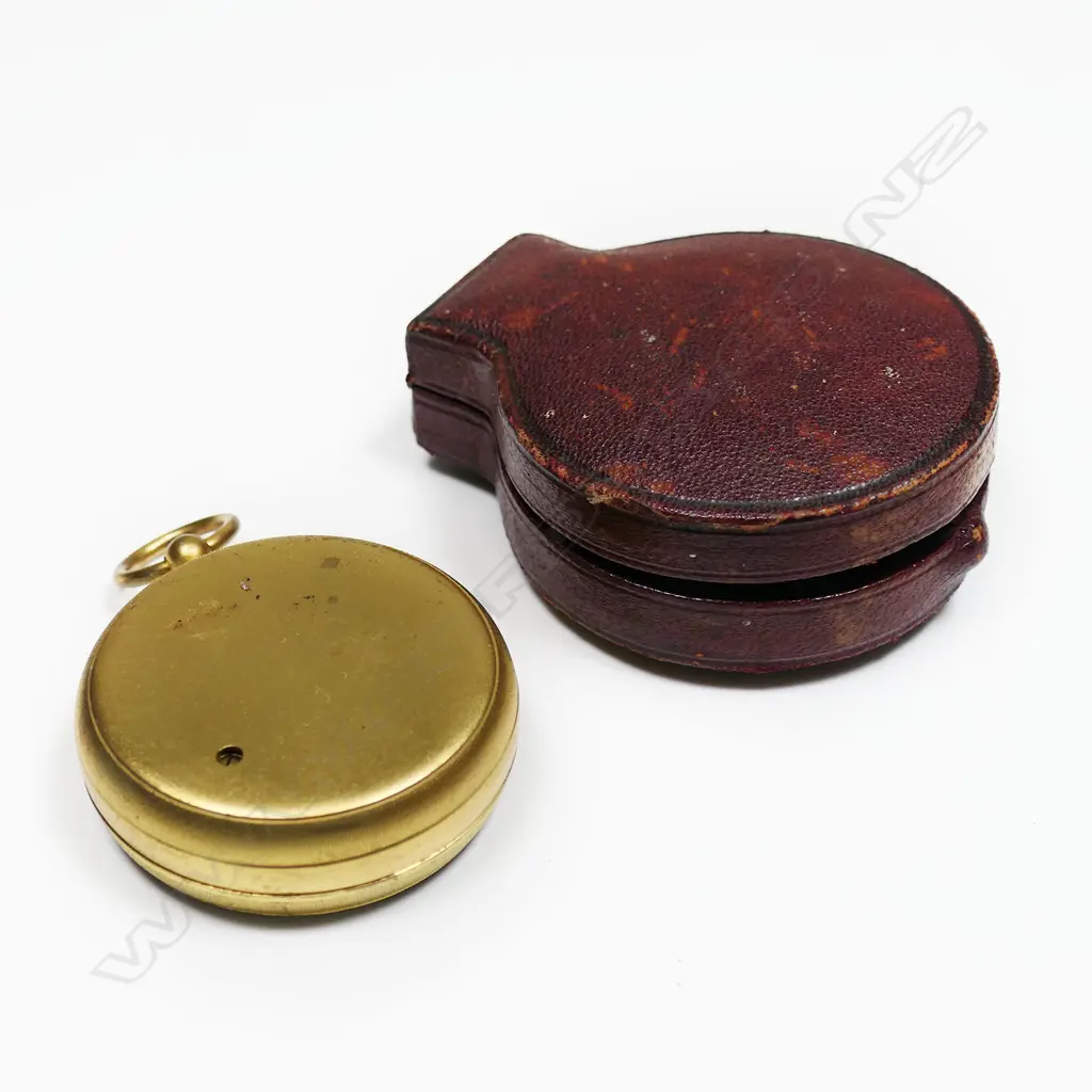 An NZ retailed gilt brass compensated pocket barometer-altimeter, dial signed John R. Procter, Optician, Christchurch, NZ, in red leather case Image 1++