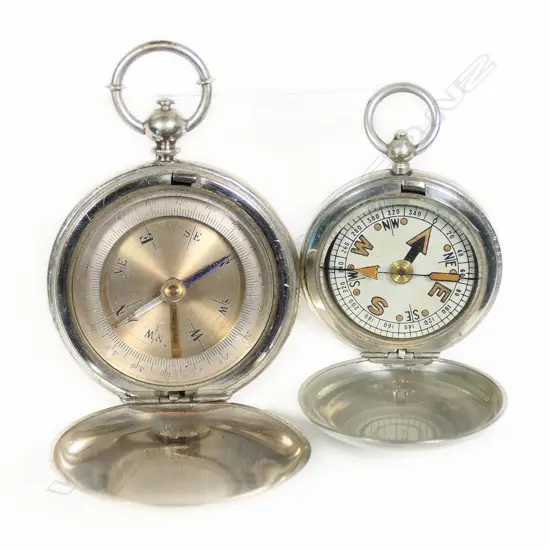 WWI nickel plated hunter pocket compass by Clement Clarke Ltd, London; and another, unnamed,