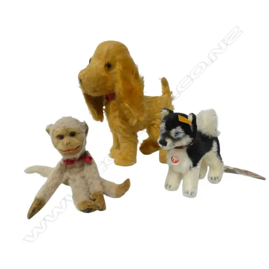 Three vintage soft toy tagged animals,