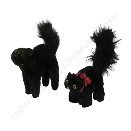 Two vintage tagged soft toy startled cats,