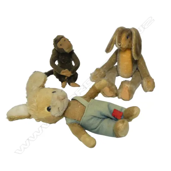 Three vintage untagged soft toy animals,