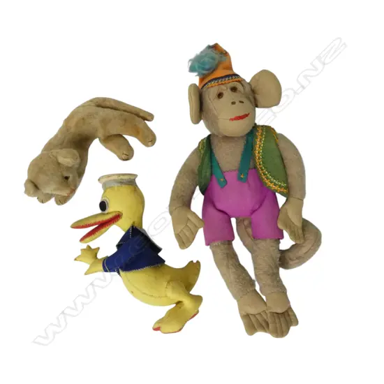 Three vintage untagged soft toy animals,