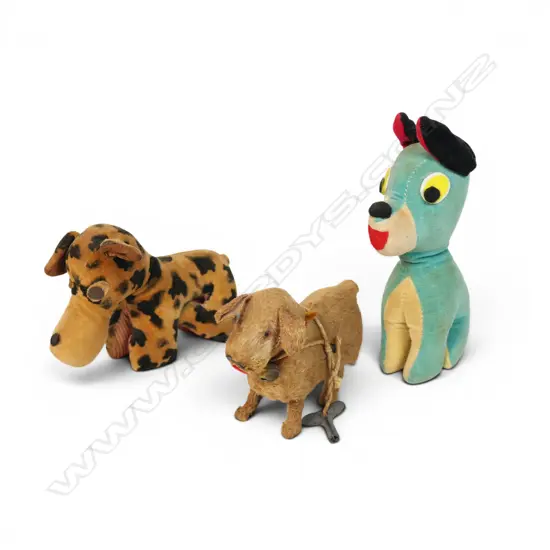 Three small vintage plush soft toy animals,