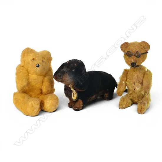 Three early 20thC small plush soft toy animals,
