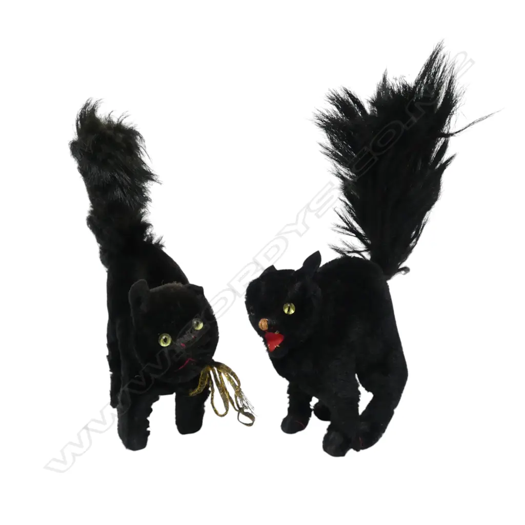 Two vintage plush soft toy startled black cats, Image 1++
