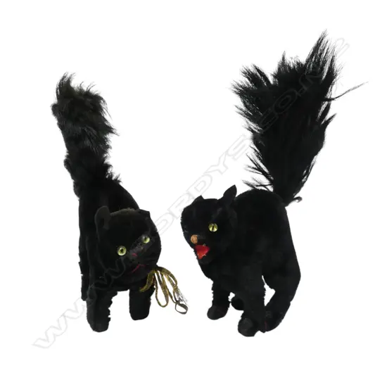 Two vintage plush soft toy startled black cats,