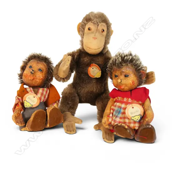 Three vintage soft toy tagged Steiff animals,