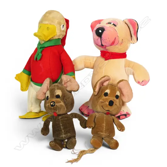 Four Merrythought labelled soft toys,