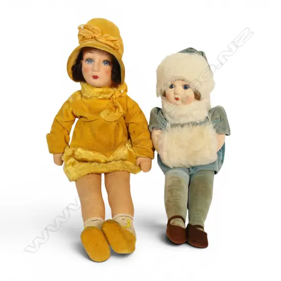 Two Norah Wellings style felt and velvet dolls,