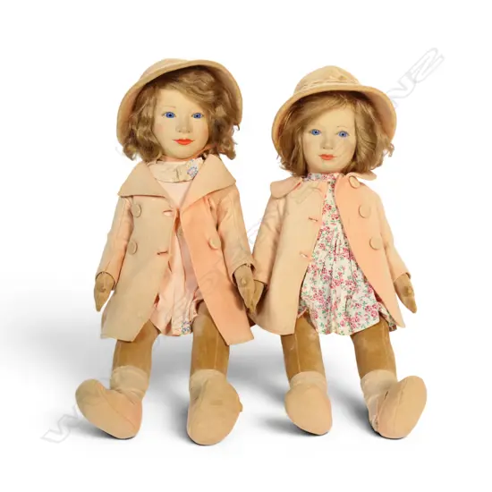 Two Norah Wellings style felt and velvet dolls,