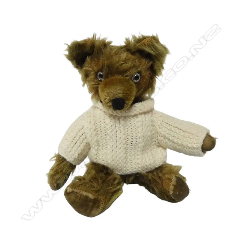 Early 20thC dark green mohair small teddy bear, Image 1++