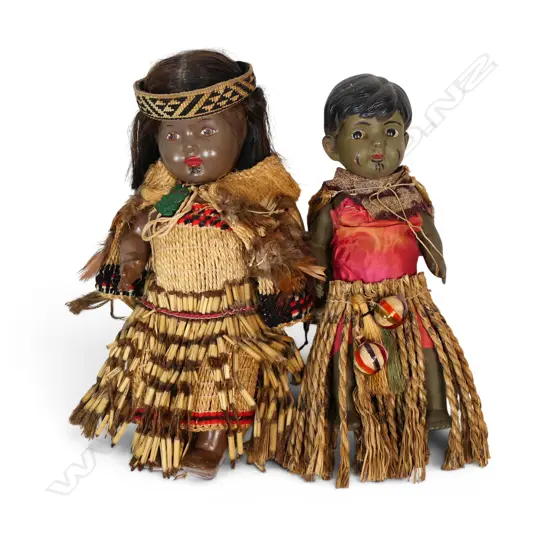 Two vintage Māori boy and girl dolls,