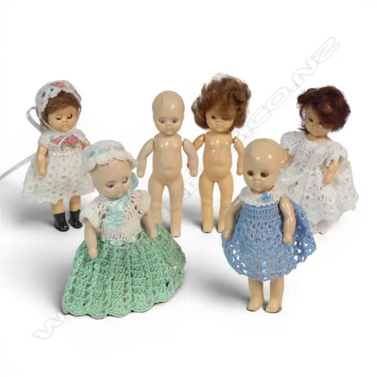 Six vintage small plastic sleeping dolls,