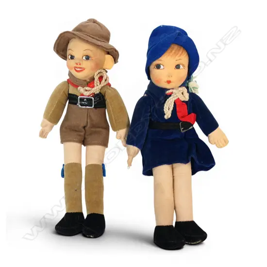 Two rare vintage Norah Wellings dolls - Boy Scout and Girl Guide,