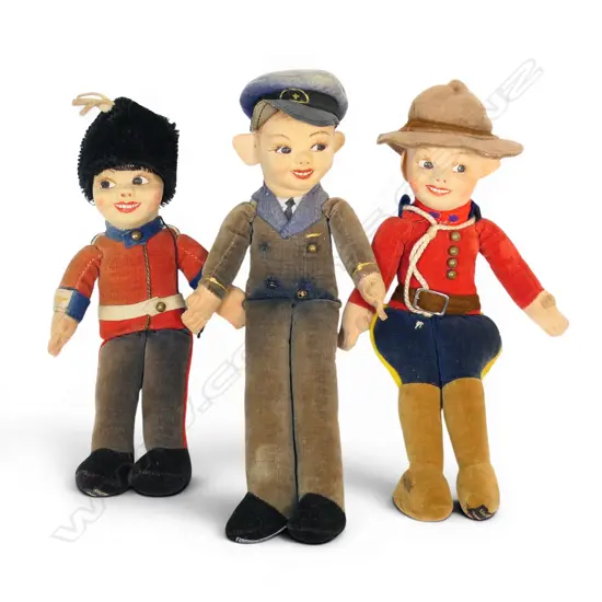 Three vintage Norah Wellings dolls - Canadian Mountie - Sailor and Royal Guard,