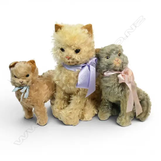 Three Merrythought mohair fur toy cats,