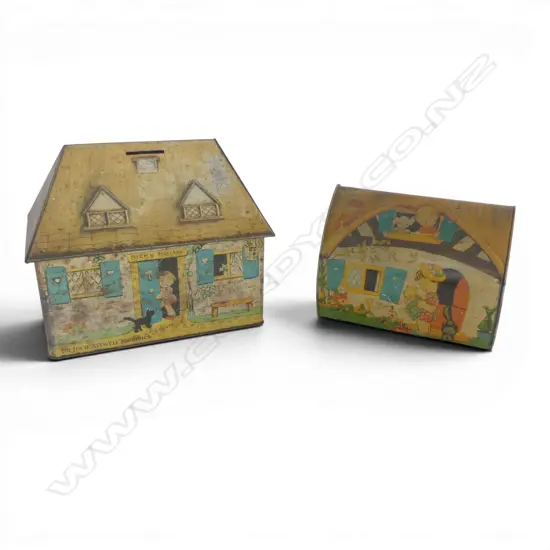 Two vintage Luci Attwell illustrated lithographed tin boxes,
