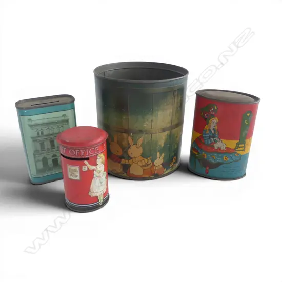 Collection of four vintage lithographed tins,