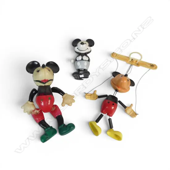 Three vintage Mickey Mouse toys,