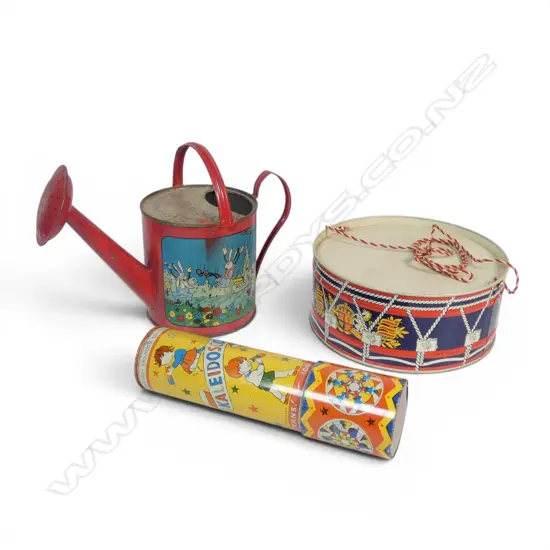 Three vintage lithographed tin toys,