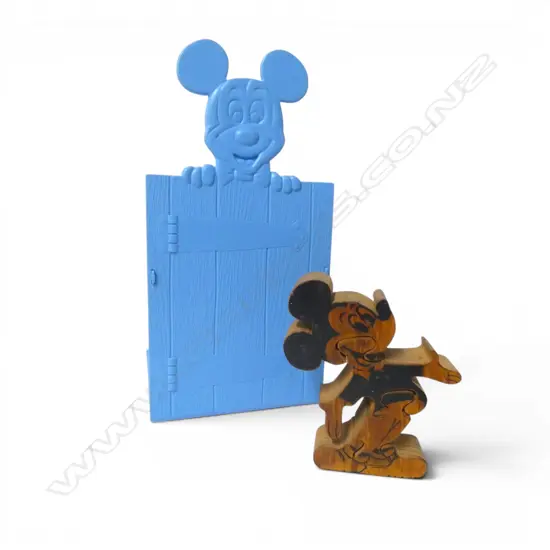 Vintage wooden Mickey Mouse puzzle and Mickey Mouse Book Club rack,