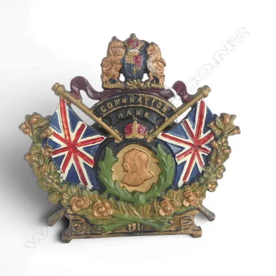 Antique cast iron 'Coronation Bank' money box,
