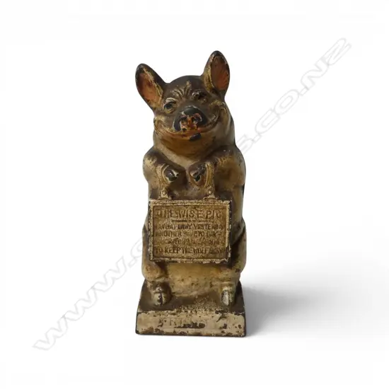 Antique cast iron 'still' bank 'The Wise Pig',