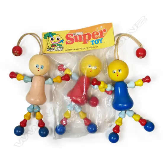 Three wooden Mary Lou dolls,