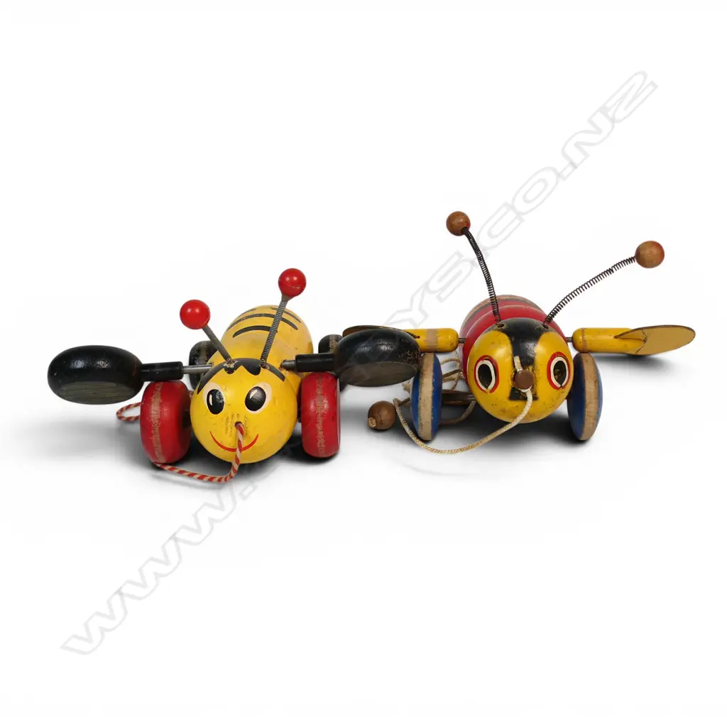 Two vintage wooden pull-along toys; Wasp and Buzzy Bee, Image 1++