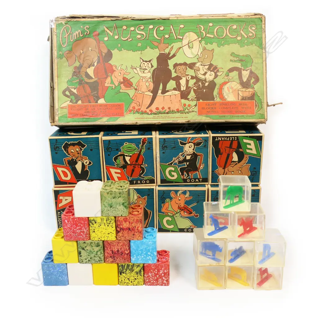 1944 Australian 'Pim's Musical Blocks' and 'Novel Music Book' and vintage plastic block sets, Image 1++