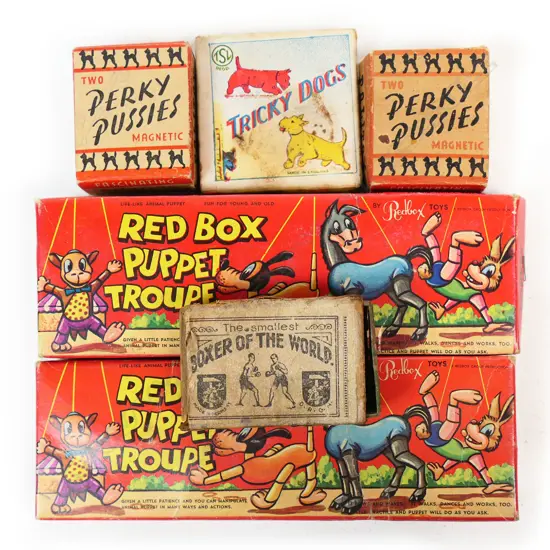 Six vintage small original boxed toys,