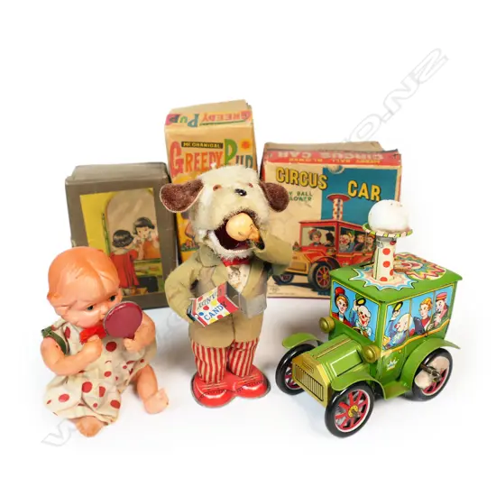 Three vintage boxed tinplate mechanical toys,