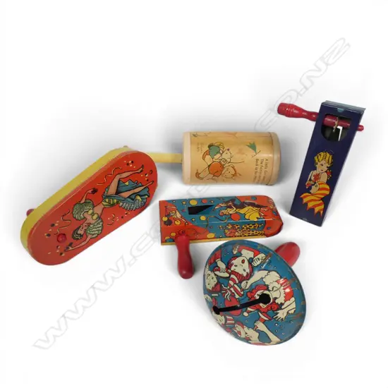 Five assorted vintage children's musical toys,