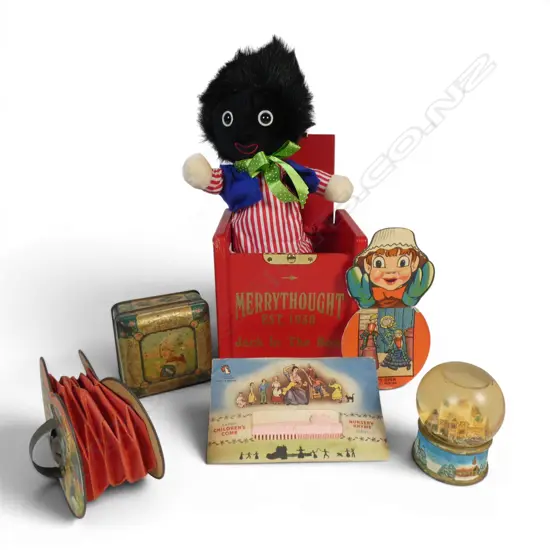 Merrythought Jack In The Box and five other vintage items,