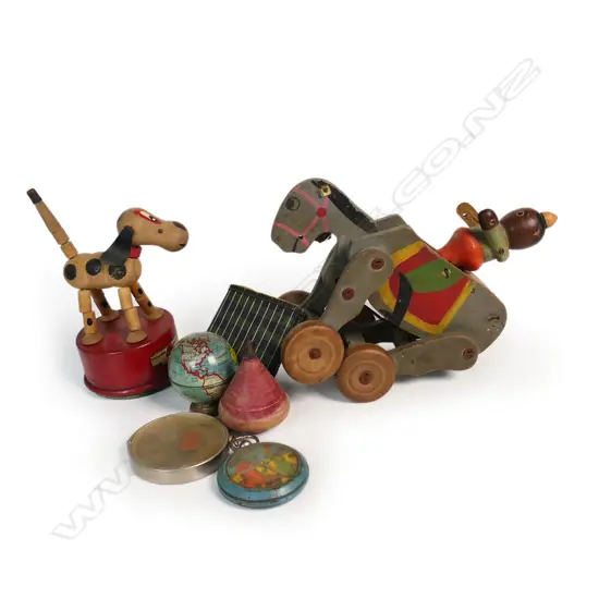 Vintage toys including Tri-ang Wakouwa spotted dog push puppet,