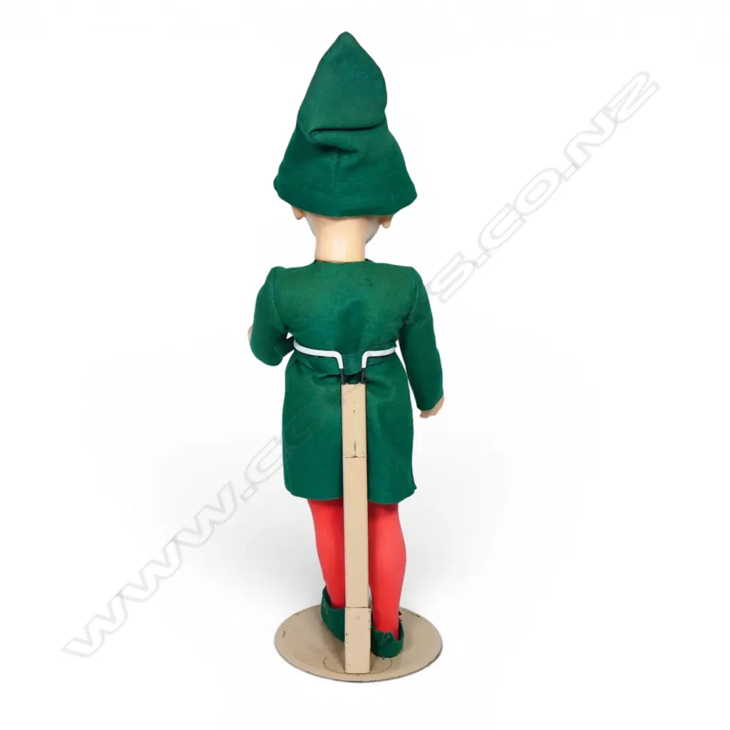 A large vintage standing pointy-headed elf figure on stand, Image 1++