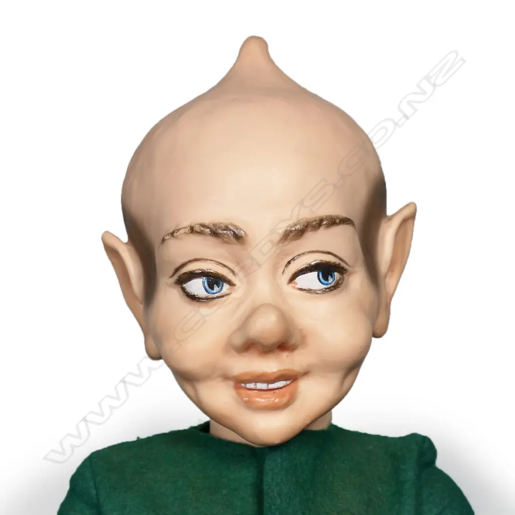 A large vintage standing pointy-headed elf figure on stand, Image 1++