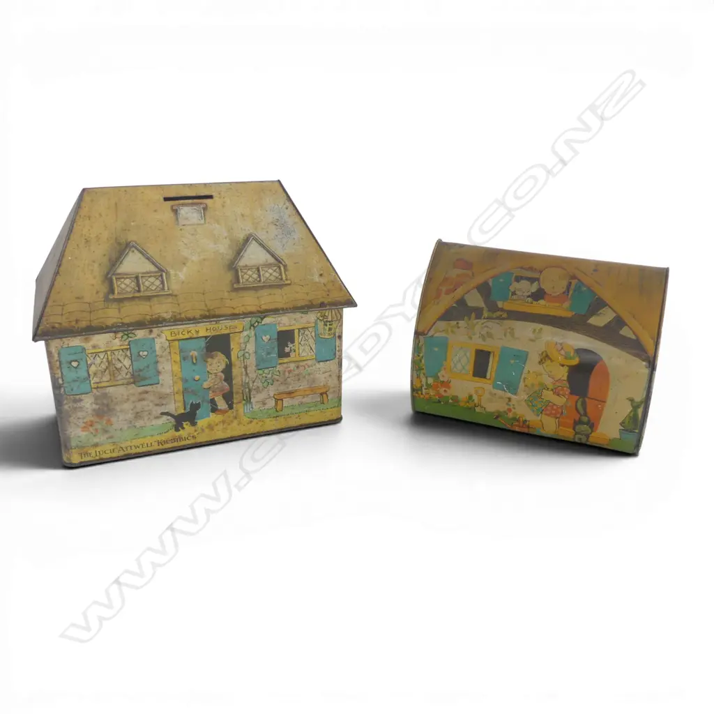 Two vintage Luci Attwell illustrated lithographed tin boxes, Image 1++