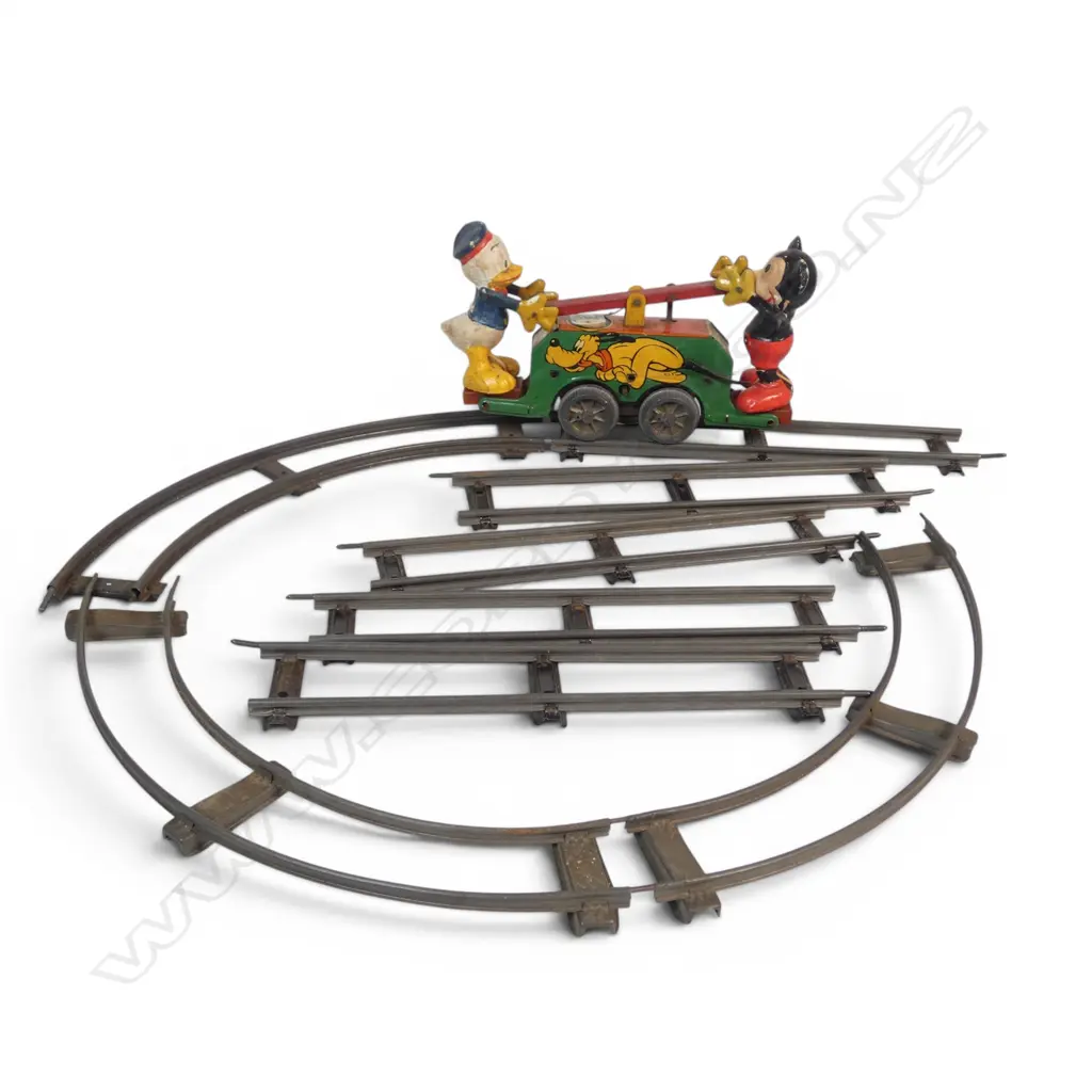 Vintage Mickey Mouse and Donald Duck Hand Car with tracks, Image 1++