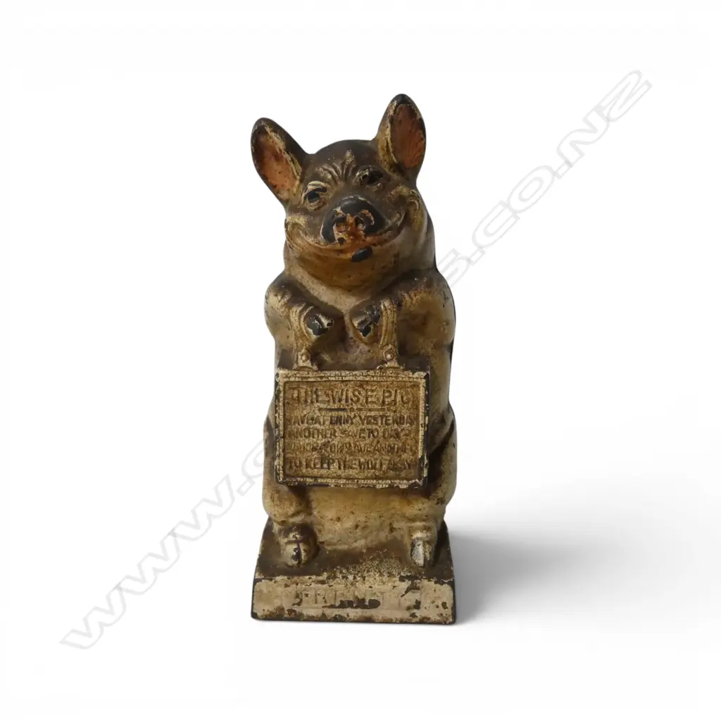 Antique cast iron 'still' bank 'The Wise Pig', Image 1++